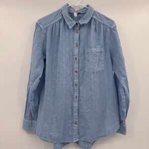 Pilcro Anthropologie Top Women Large Blue Button Up Long Sleeve Western Boho